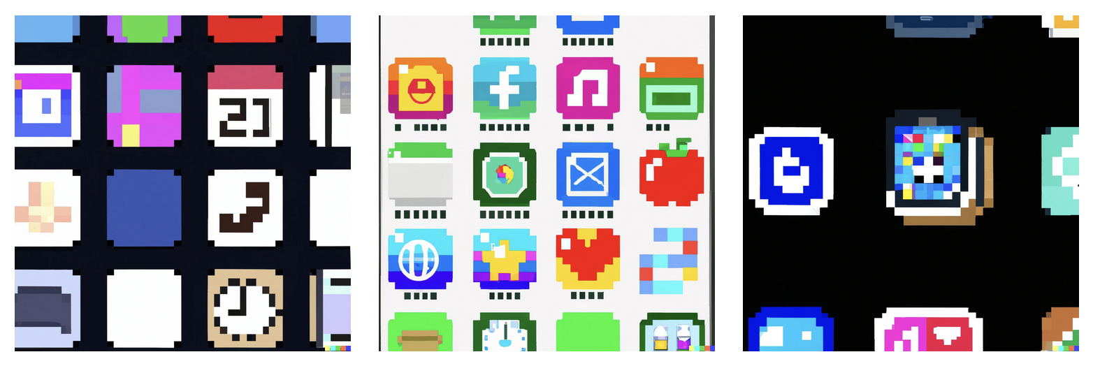 AI generated pixel art of apps on a phone homescreen.