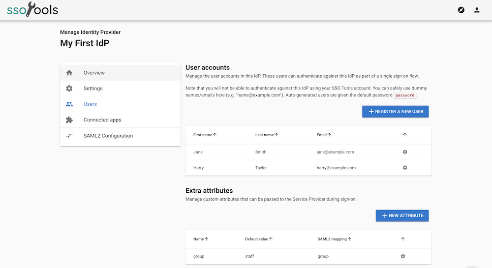 The IdP users interface for managing user attributes