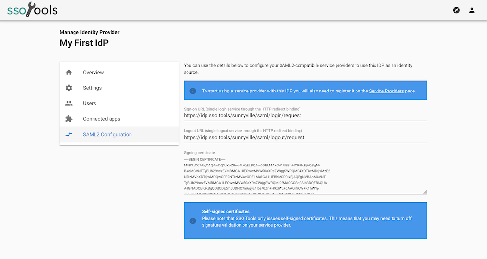 Viewing SAML2 setup details