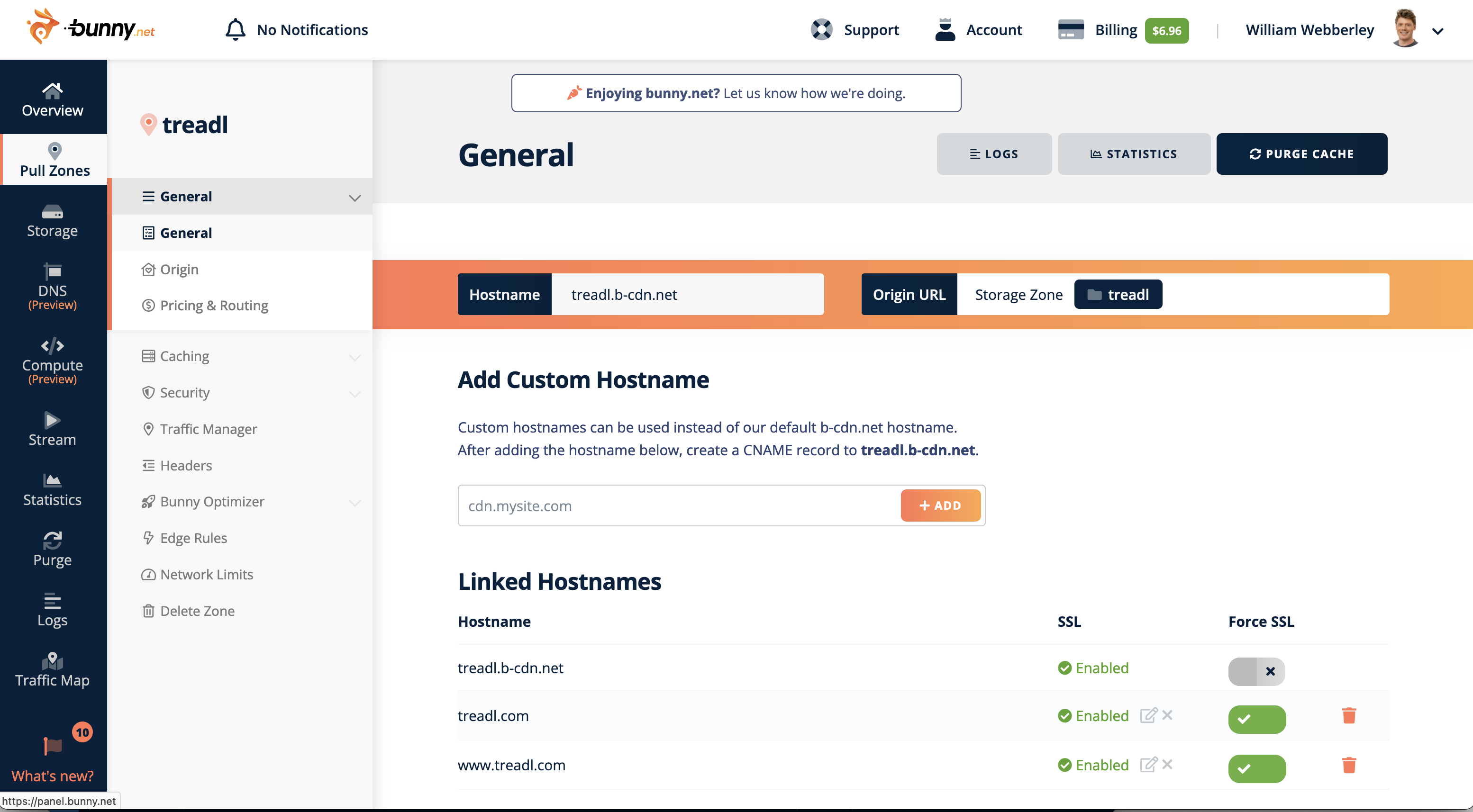 Bunny pull zone dashboard example